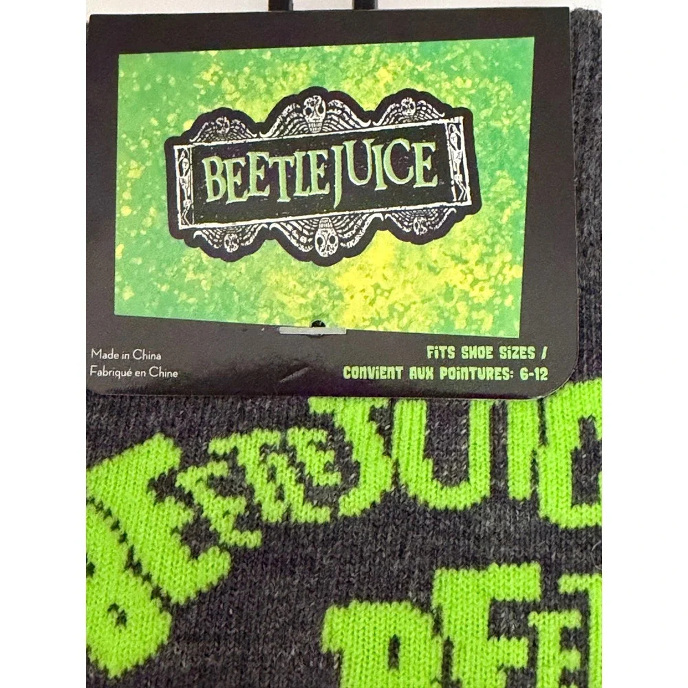Beetlejuice Mens Crew Socks Gray Neon Green Sandworm Warner Bros Shoe Size 6-12
